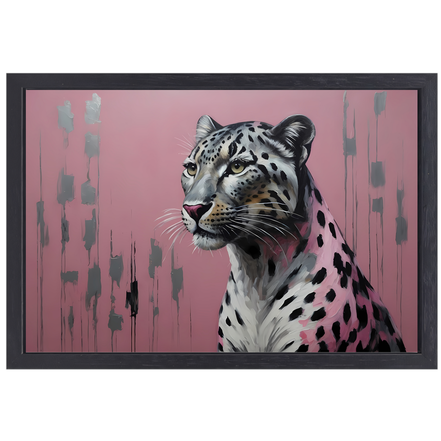 Elegante luipaard op minimalistische roze achtergrond canvas met baklijst