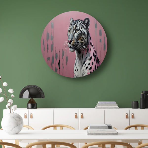 Elegante luipaard op minimalistische roze achtergrond forex muurcirkel