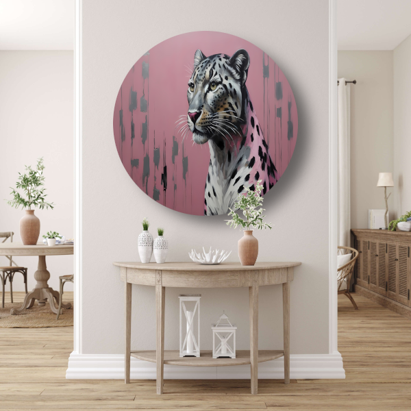 Elegante luipaard op minimalistische roze achtergrond forex muurcirkel