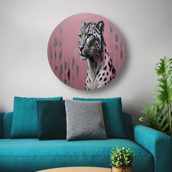 Elegante luipaard op minimalistische roze achtergrond forex muurcirkel