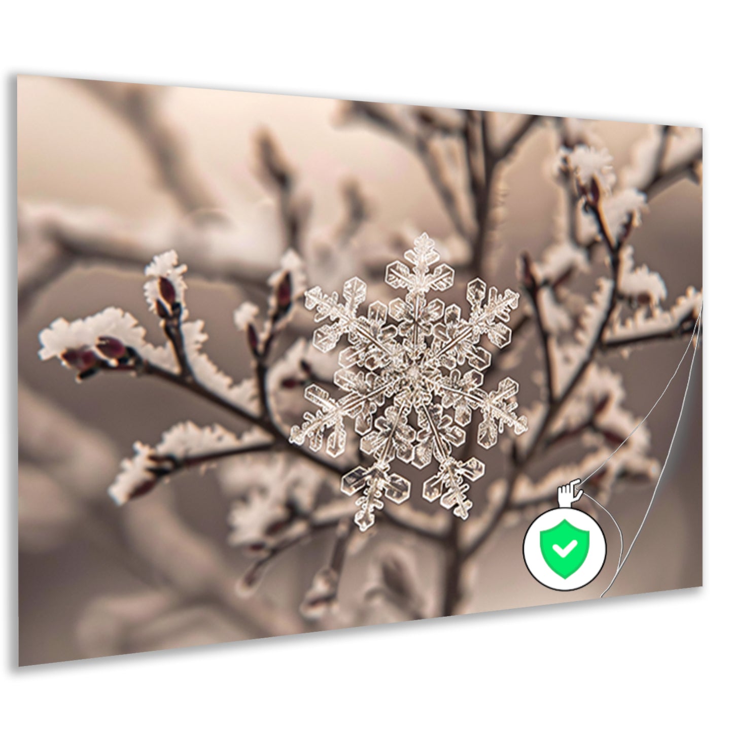 Macro-opname van een sneeuwvlok op takken poster