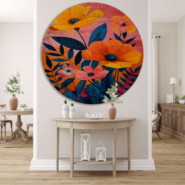 Moderne kunst met kleurrijke bloemen en bladeren forex muurcirkel