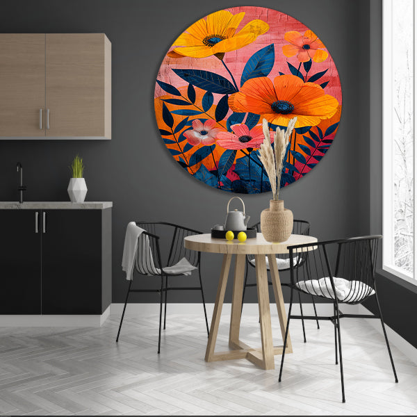 Moderne kunst met kleurrijke bloemen en bladeren forex muurcirkel