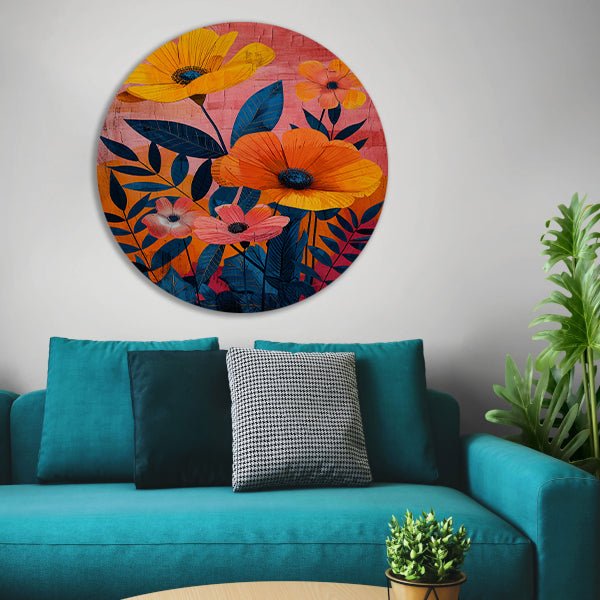 Moderne kunst met kleurrijke bloemen en bladeren forex muurcirkel