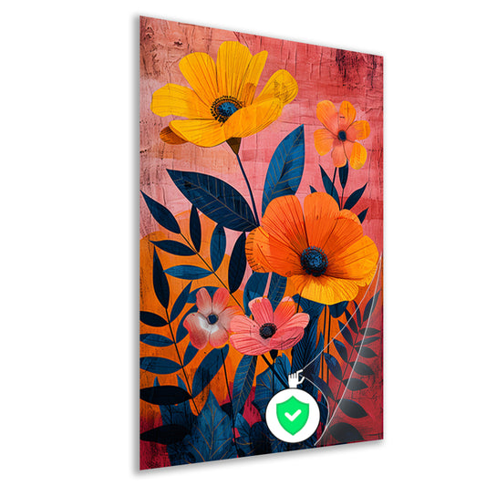 Moderne kunst met kleurrijke bloemen en bladeren poster