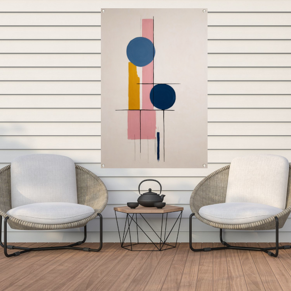 Geometrische abstractie met contrasterende kleuren tuinposter