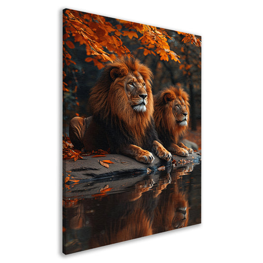 Leeuwen bij zonsondergang canvas