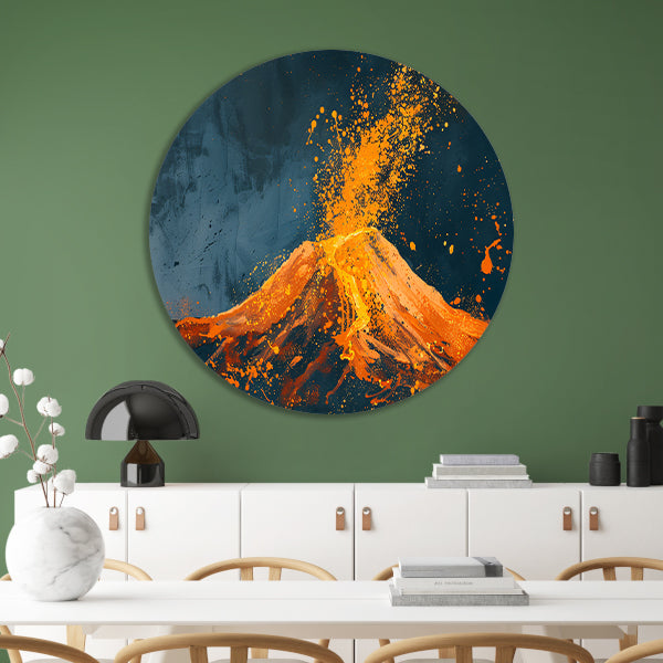 Abstract schilderij van vulkaanuitbarsting forex muurcirkel