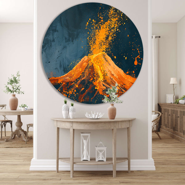 Abstract schilderij van vulkaanuitbarsting forex muurcirkel