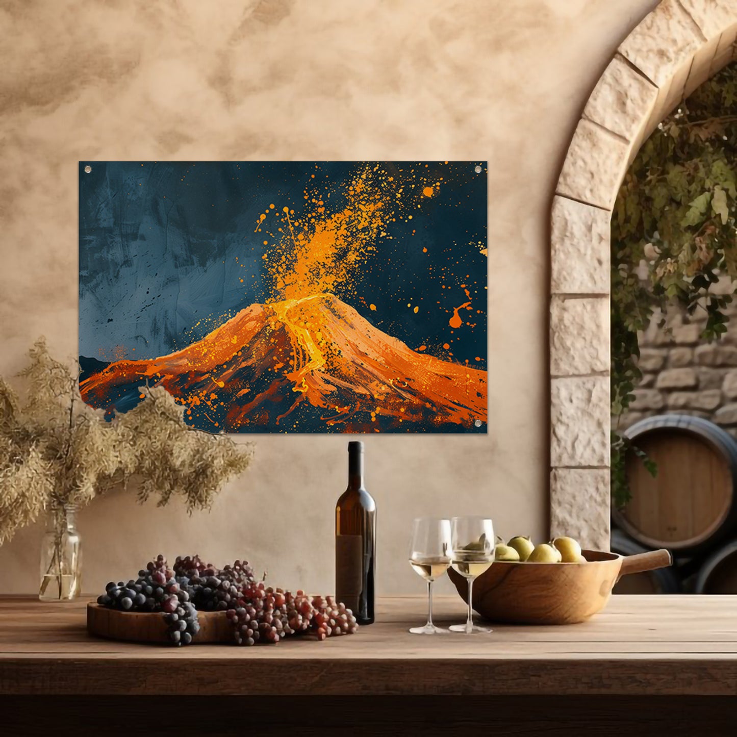 Abstract schilderij van vulkaanuitbarsting tuinposter