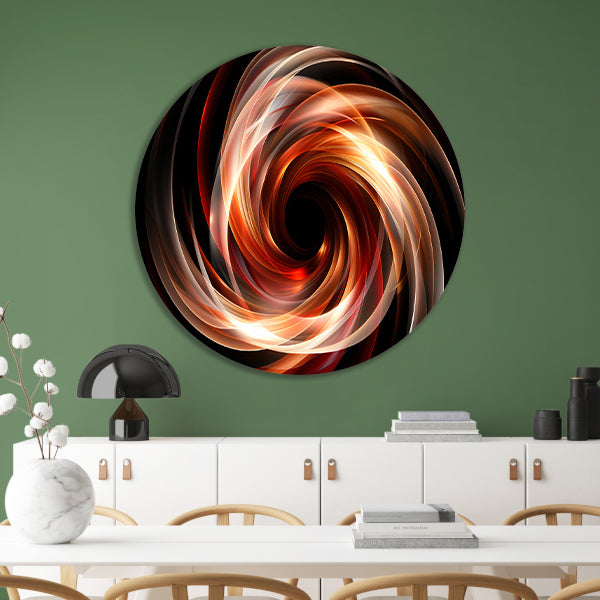 Abstracte Swirl in Zwart Wit Oranje aluminium muurcirkel