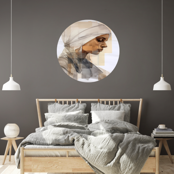 Vrouw in Gedachte met Hoofddoek aluminium muurcirkel