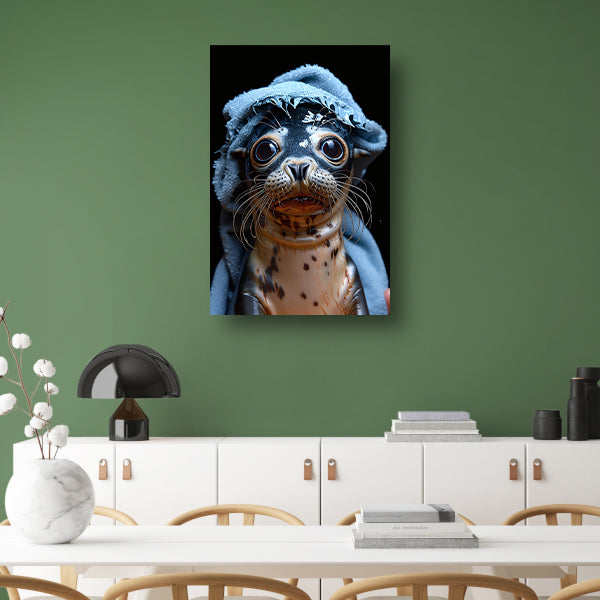 Zeehondje in een blauwe handdoek poster