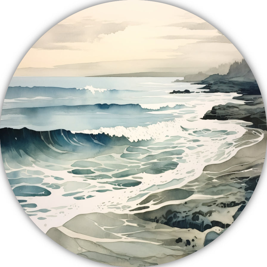 Aquarel golven abstract aluminium muurcirkel