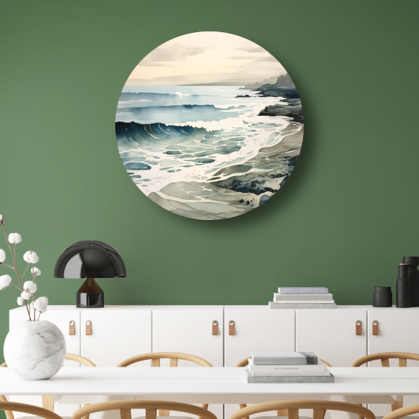 Aquarel golven abstract aluminium muurcirkel
