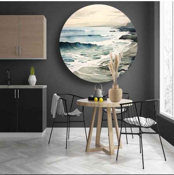Aquarel golven abstract aluminium muurcirkel