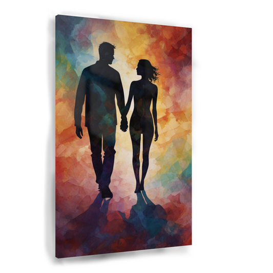 Kleurrijk silhouet van een liefdevol paar Acrylglas