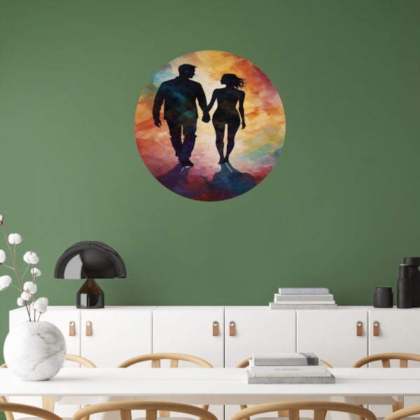 Kleurrijk silhouet van een liefdevol paar forex muurcirkel