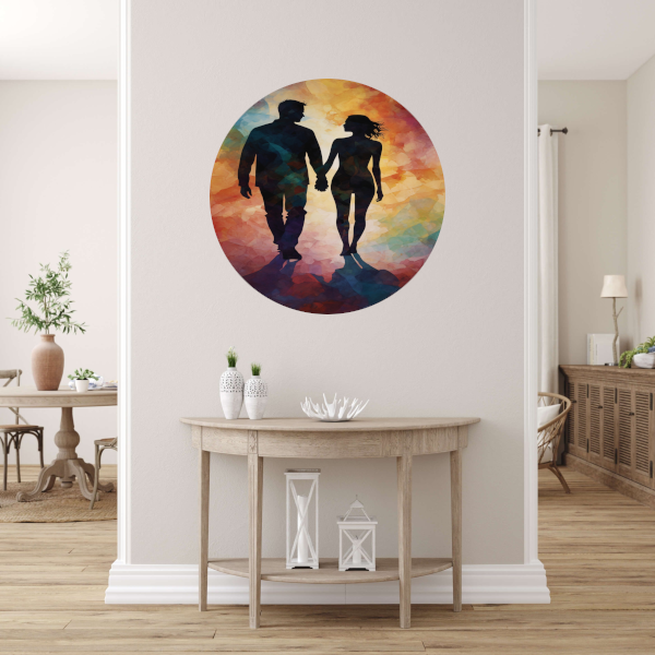 Kleurrijk silhouet van een liefdevol paar forex muurcirkel