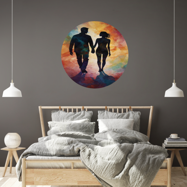 Kleurrijk silhouet van een liefdevol paar forex muurcirkel