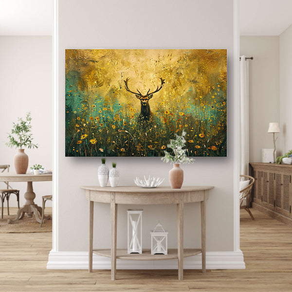 Majestueus hert in kleurrijk bloemenveld schilderij canvas