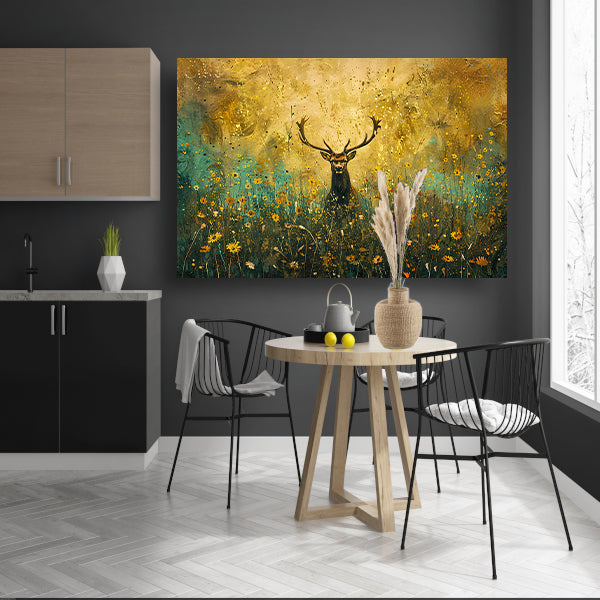 Majestueus hert in kleurrijk bloemenveld schilderij canvas
