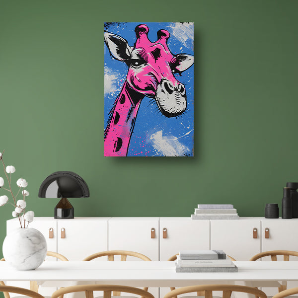 Kleurrijke moderne giraffe op blauwe achtergrond poster