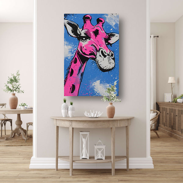 Kleurrijke moderne giraffe op blauwe achtergrond poster