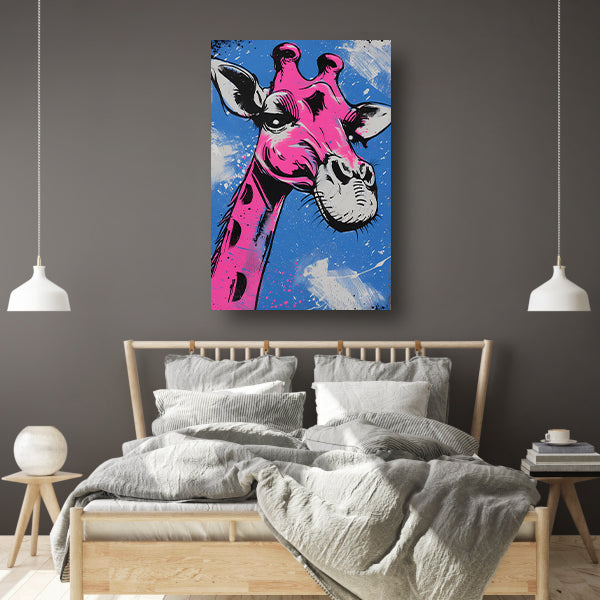 Kleurrijke moderne giraffe op blauwe achtergrond poster