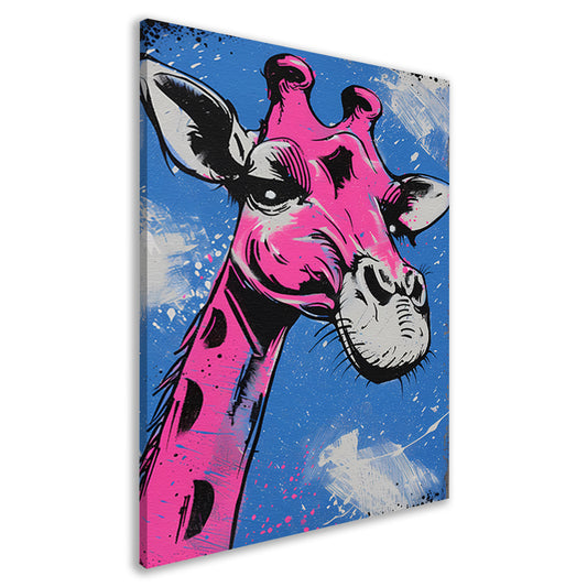 Kleurrijke moderne giraffe op blauwe achtergrond canvas