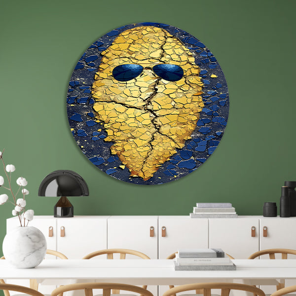 Gouden Aardappel met Zonnebril op Blauwe Achtergrond aluminium muurcirkel