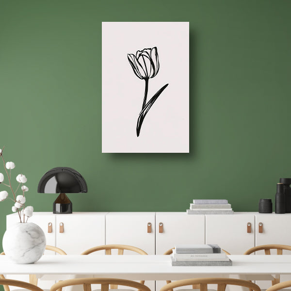 Minimalistische Zwarte Tulp op Wit canvas