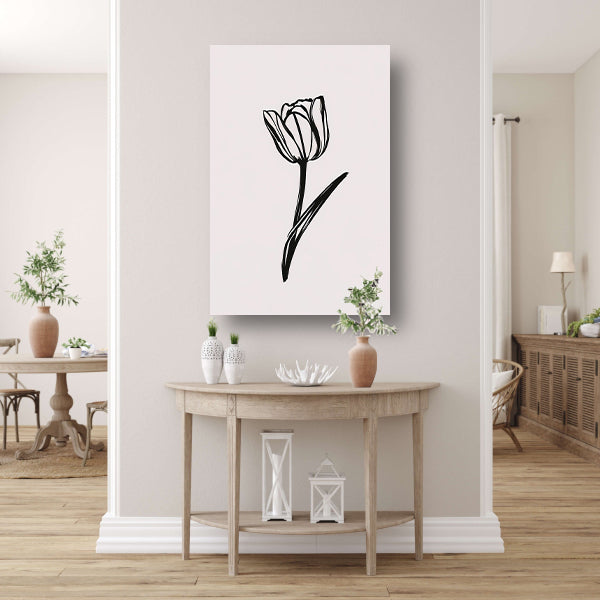 Minimalistische Zwarte Tulp op Wit canvas
