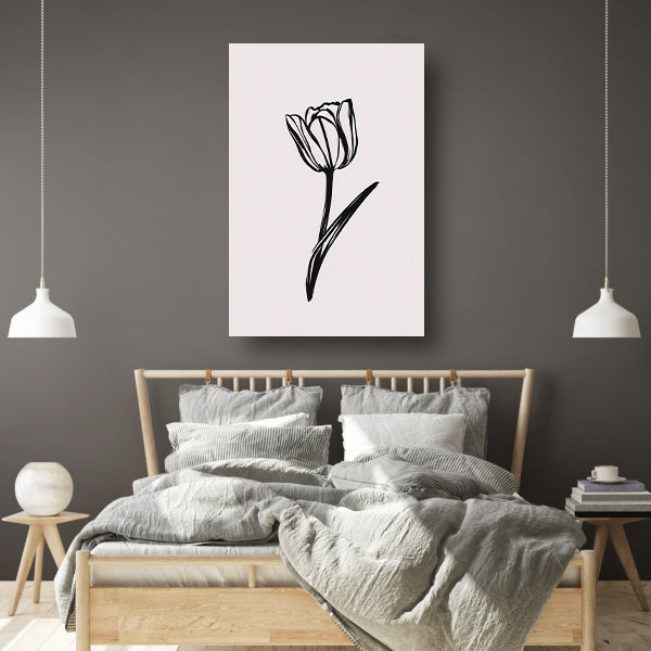 Minimalistische Zwarte Tulp op Wit canvas