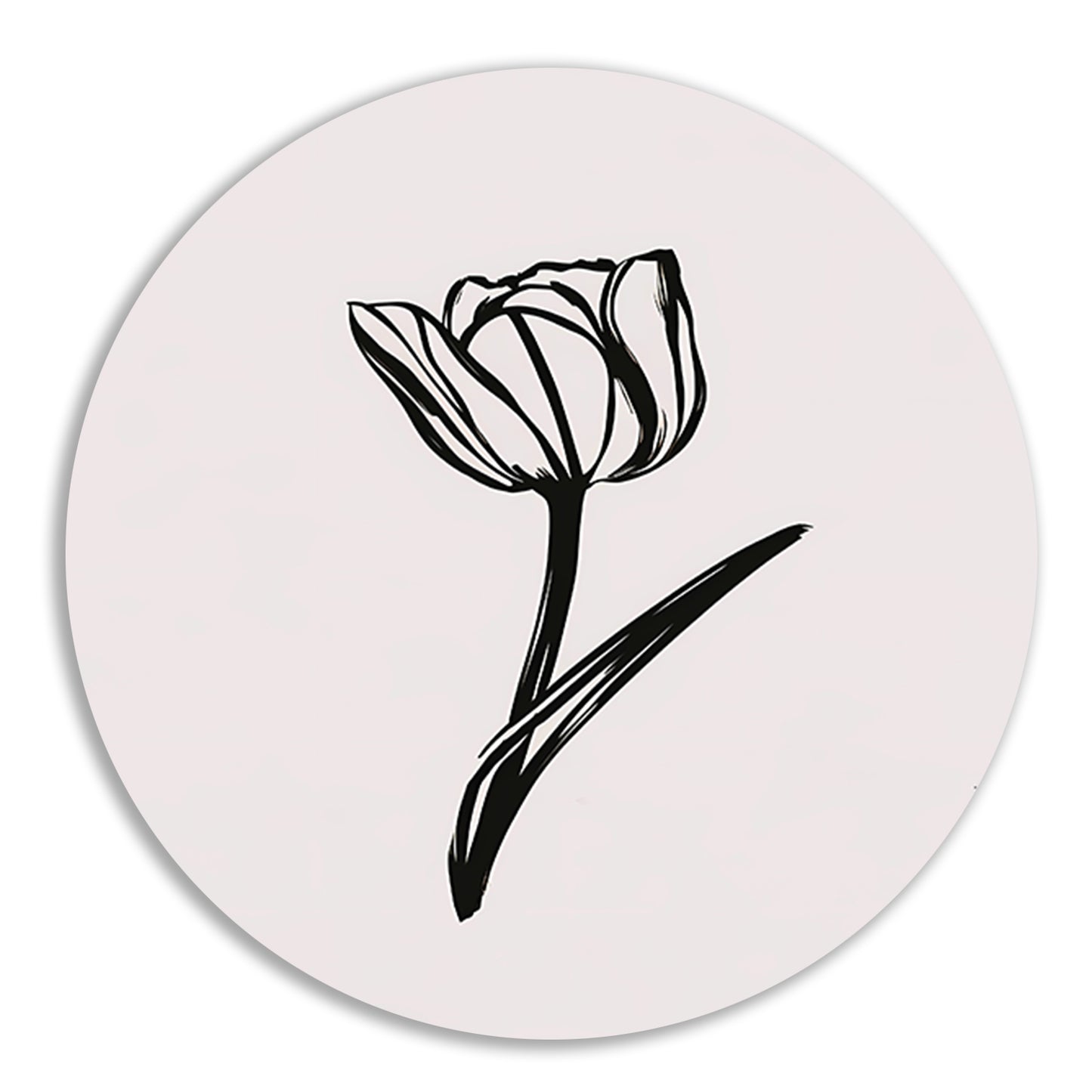 Minimalistische Zwarte Tulp op Wit forex muurcirkel
