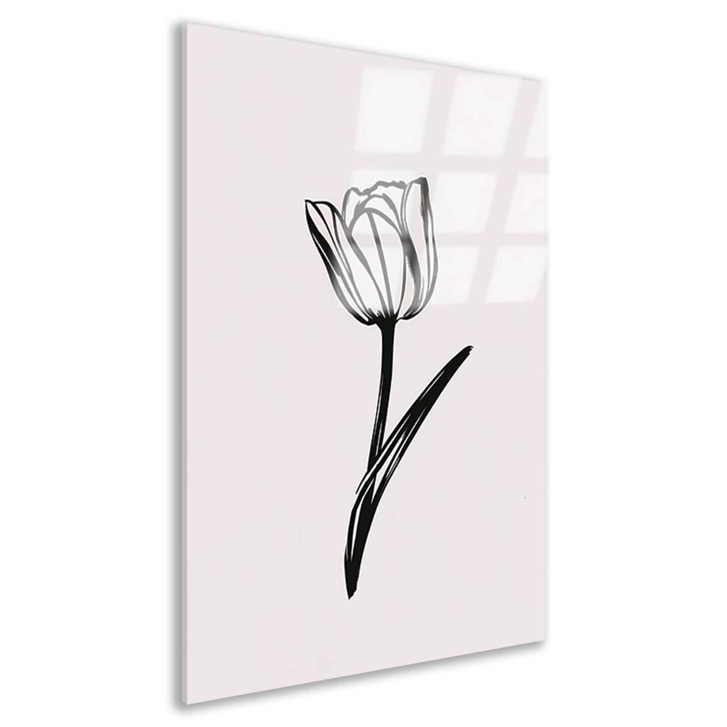 Minimalistische Zwarte Tulp op Wit acrylglas