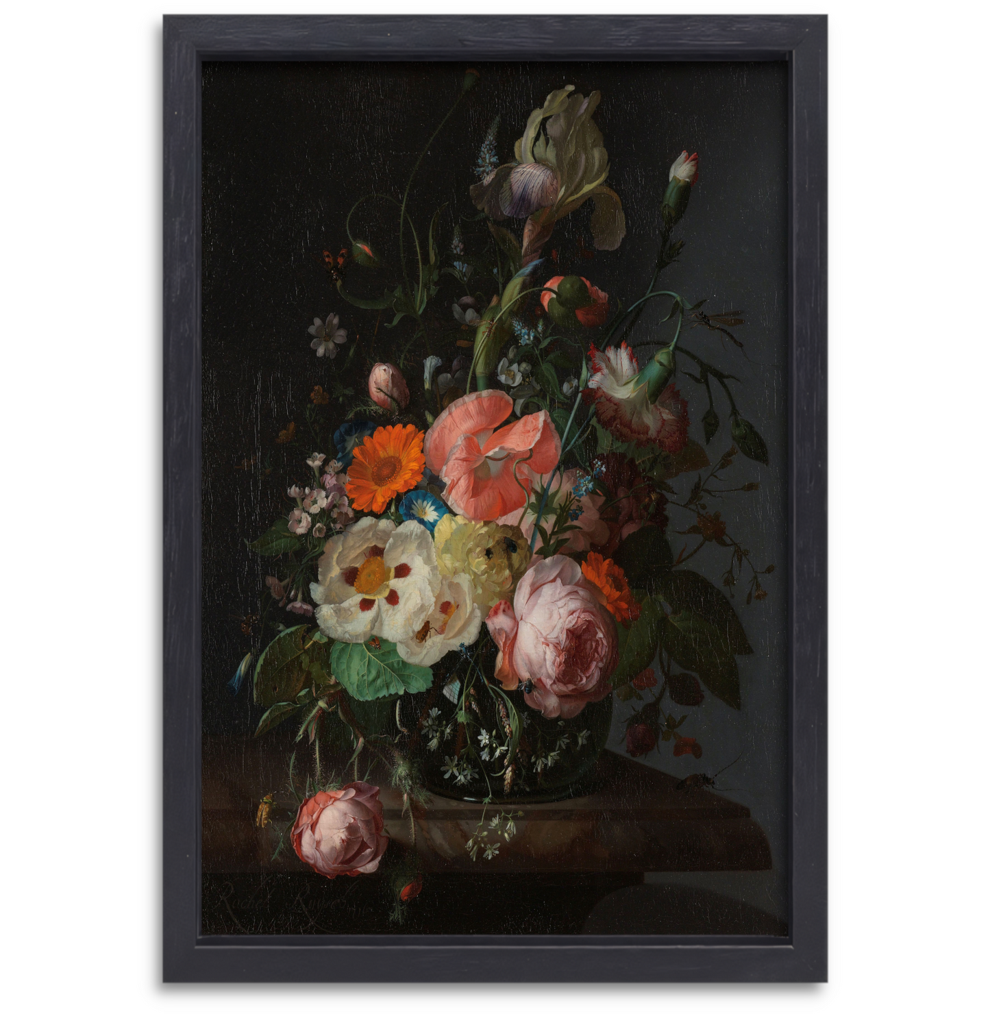 Stilleven met bloemen op een marmeren tafelblad - Rachel Ruysch canvas met baklijst