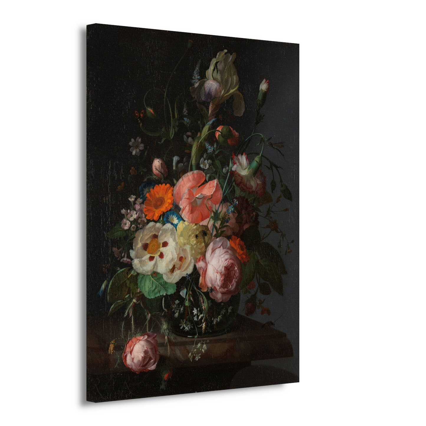 Stilleven met bloemen op een marmeren tafelblad - Rachel Ruysch canvas