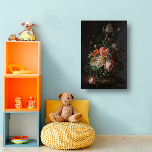 Stilleven met bloemen op een marmeren tafelblad - Rachel Ruysch canvas