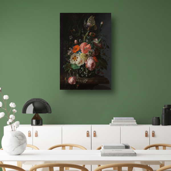 Stilleven met bloemen op een marmeren tafelblad - Rachel Ruysch poster