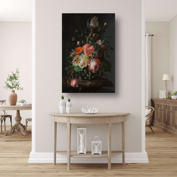 Stilleven met bloemen op een marmeren tafelblad - Rachel Ruysch poster