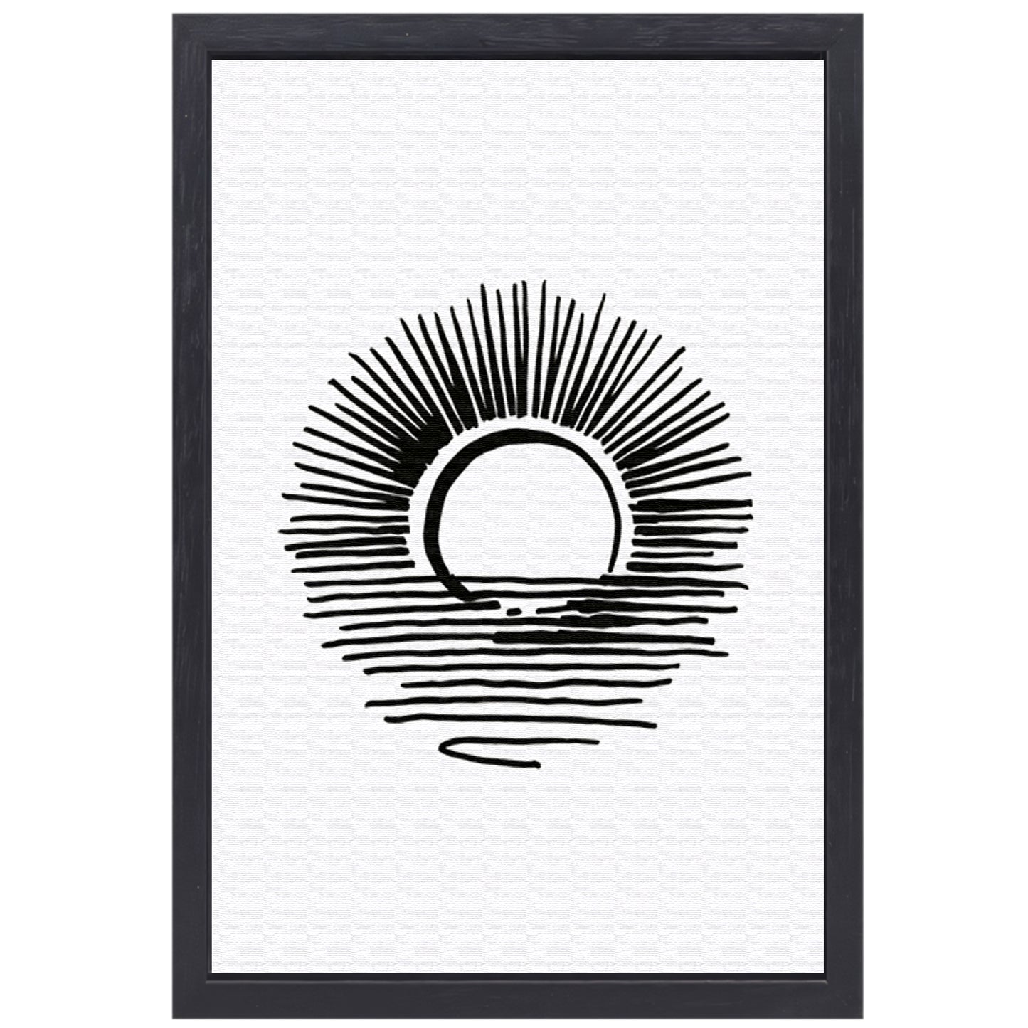 Zwarte en witte minimalistische zonsopkomst canvas met baklijst