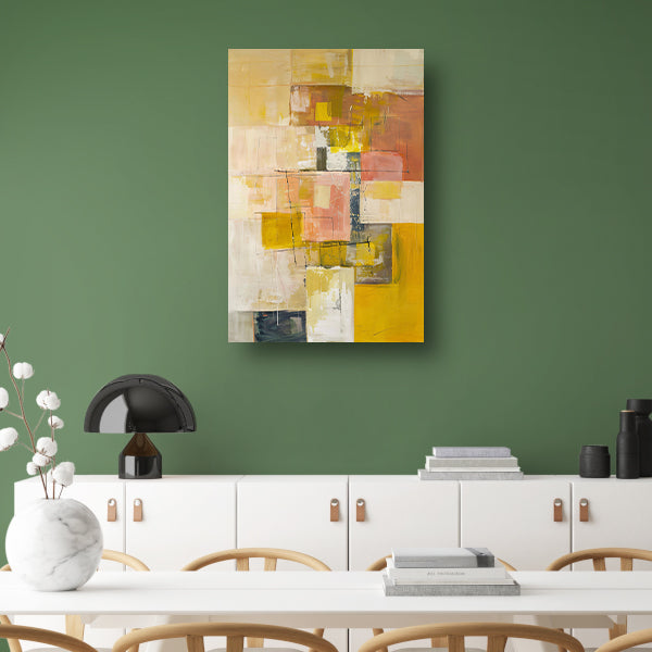 Geometrische abstractie in zachte kleurtonen canvas