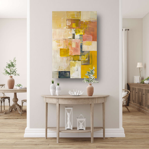 Geometrische abstractie in zachte kleurtonen canvas