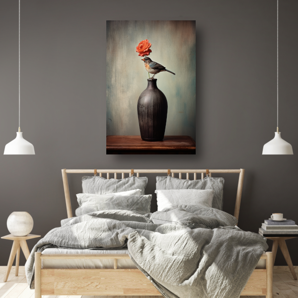Minimalistische vaas met bloem in close-up canvas met baklijst