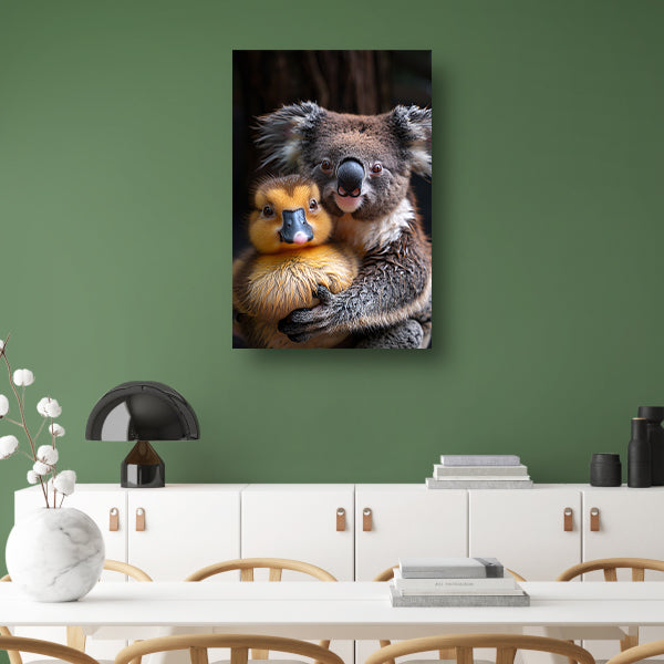 Koala en eend knuffelen in de natuur canvas
