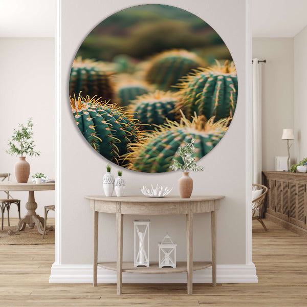 Close-up van Groene Cactussen aluminium muurcirkel