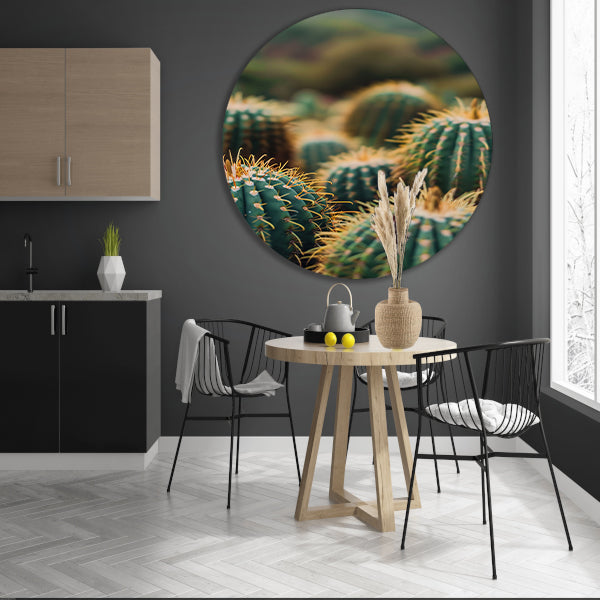 Close-up van Groene Cactussen aluminium muurcirkel