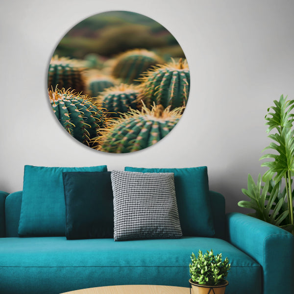 Close-up van Groene Cactussen aluminium muurcirkel