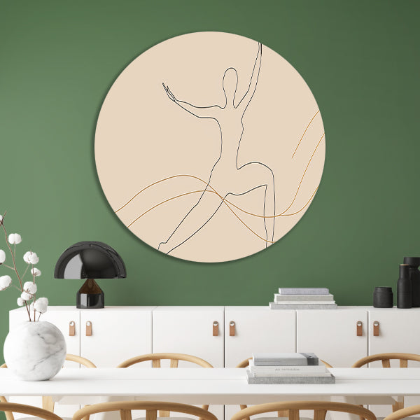 Abstracte minimalistische lijntekening van figuur aluminium muurcirkel